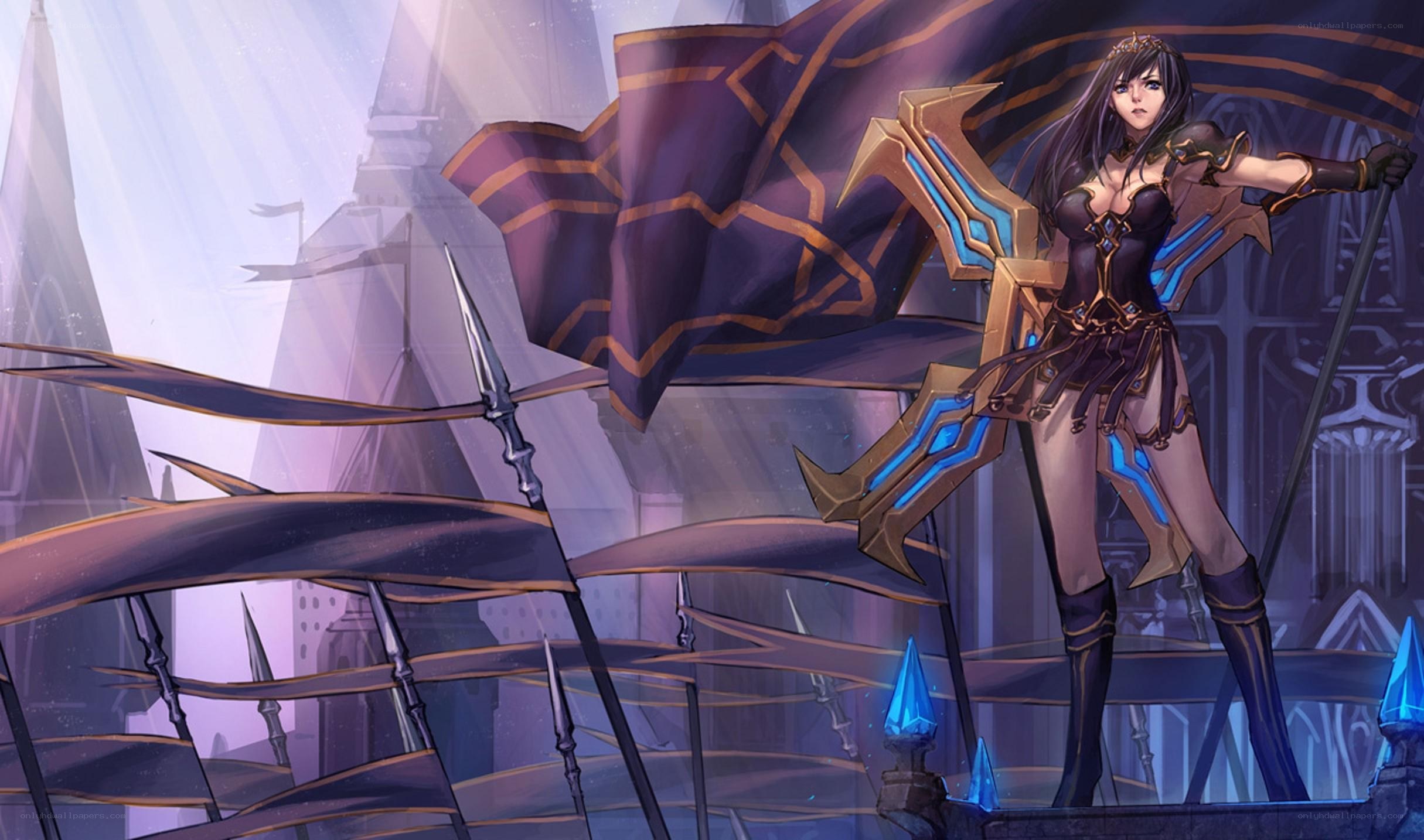 female warrior with flag