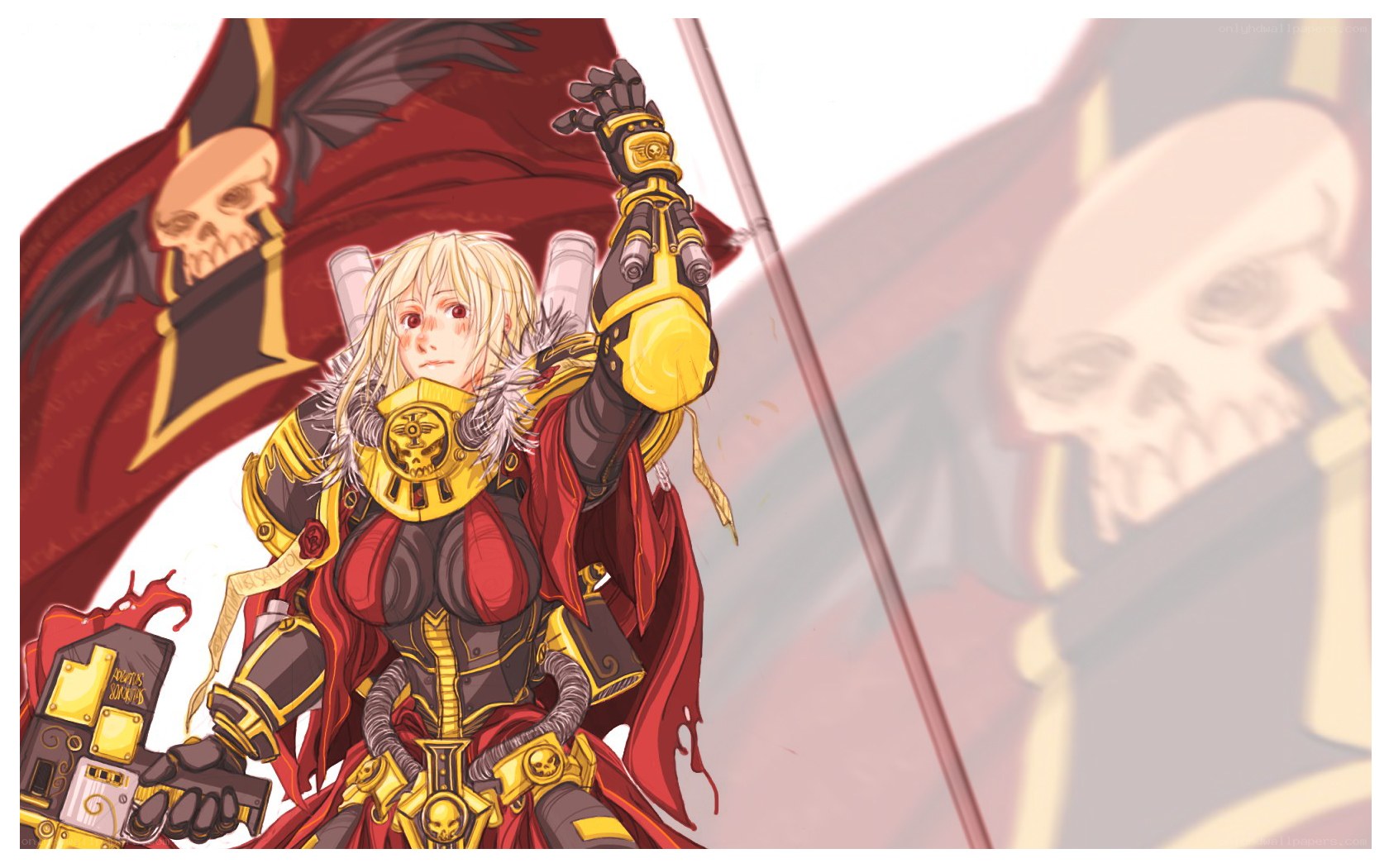 female warrior with flag