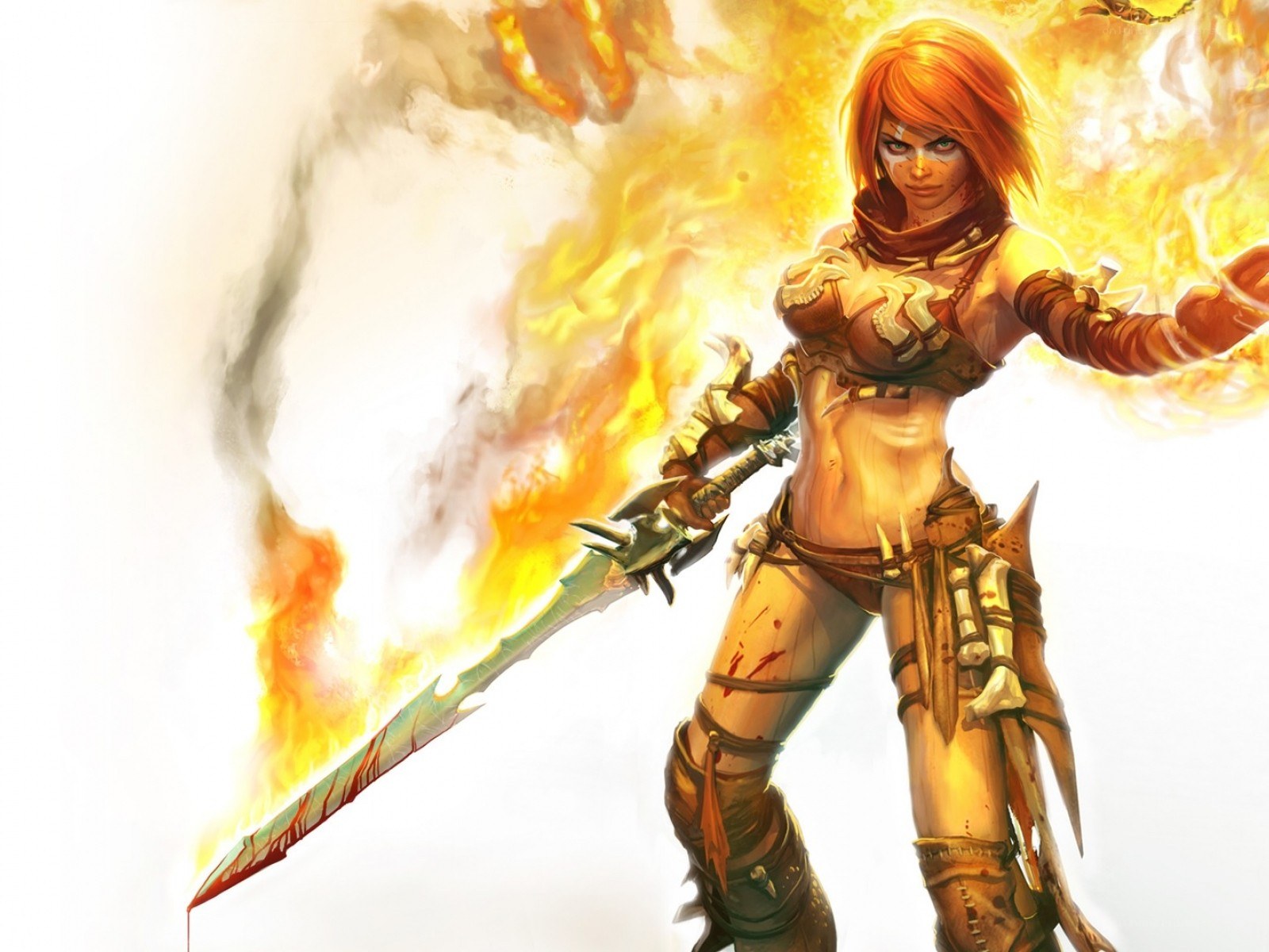 female warrior with flaming sword
