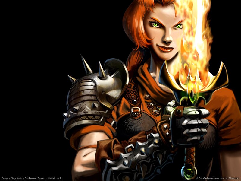 Female Warrior with Flaming Sword — Orange