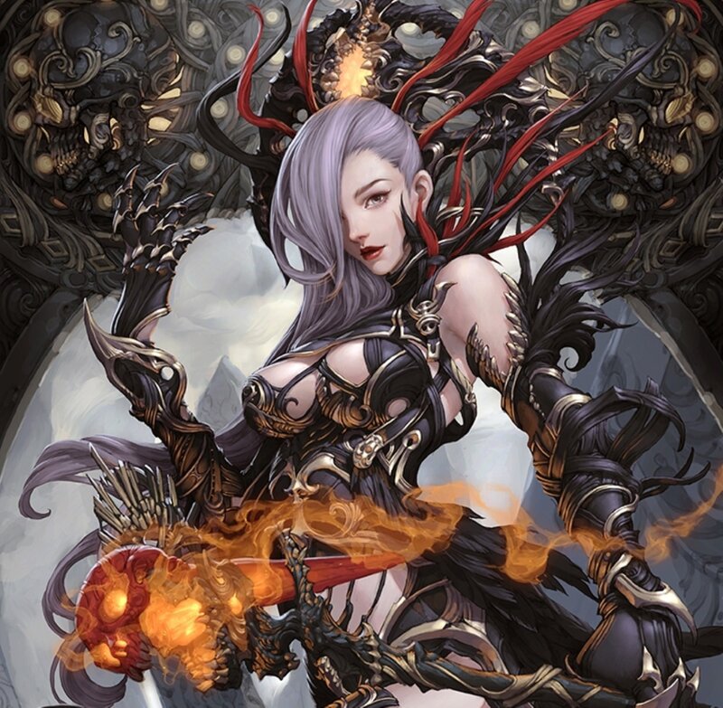 Female Warrior with Flaming Weapon — Black