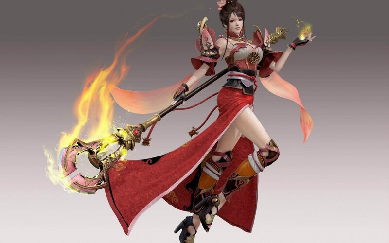 Female Warrior with Flaming Weapon — Red