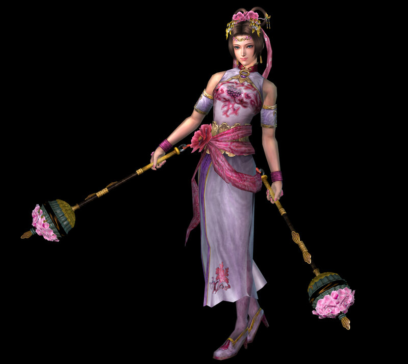 female warrior with floral staffs