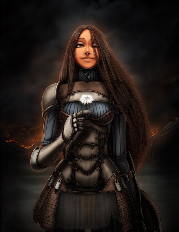 Female Warrior with Flower — Black