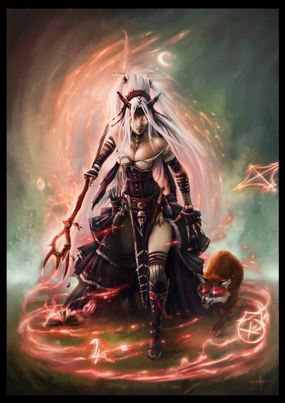 Female Warrior with Fox — Red