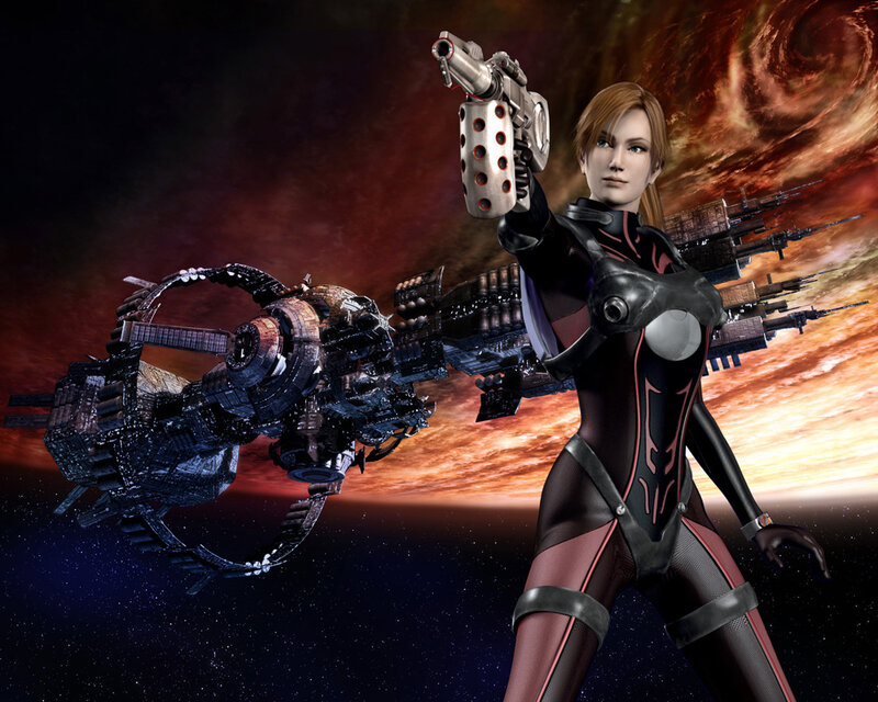 female warrior with futuristic gun