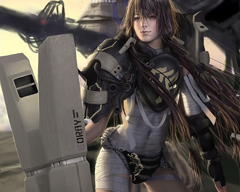 female warrior with futuristic weapon