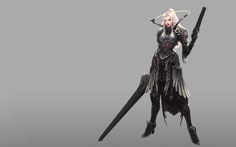 female warrior with futuristic weapons