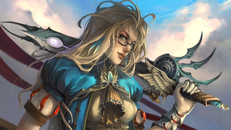 Female Warrior with Glasses — Blue, Dramatic