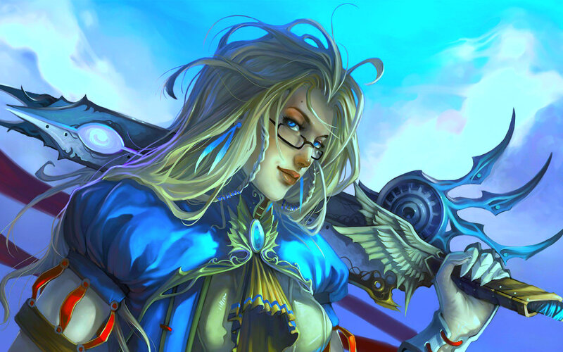 Female Warrior with Glasses — Blue