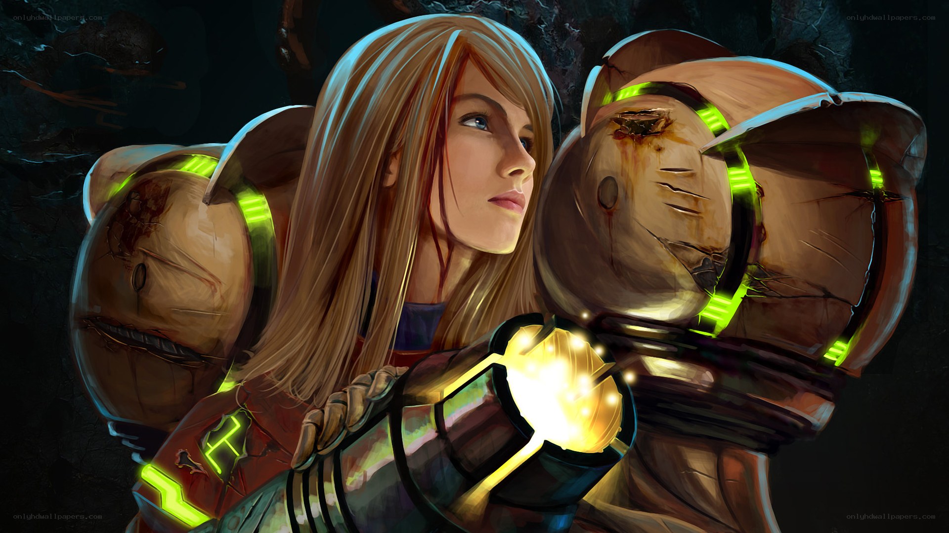 female warrior with glowing armor