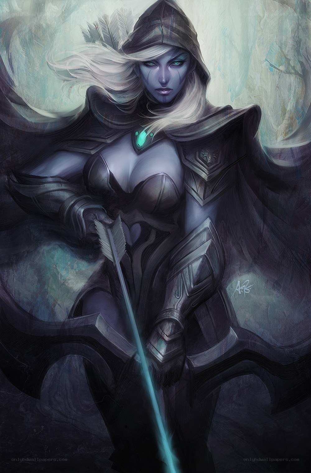 female warrior with glowing arrow