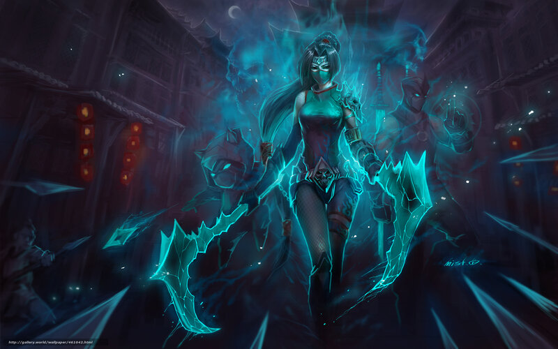 Female Warrior with Glowing Blades — Blue, Dramatic, Dark, Night, Digital Art