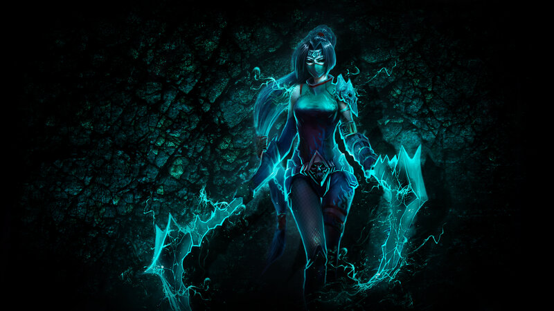Female Warrior with Glowing Blades — Blue, Dramatic