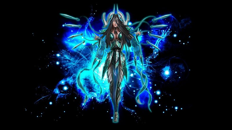 Female Warrior with Glowing Energy — Blue