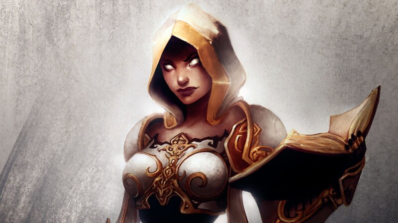 female warrior with glowing eyes