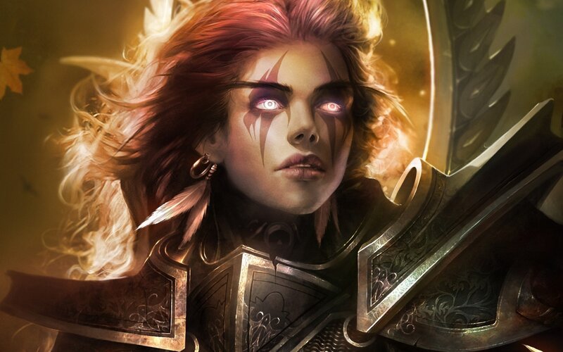 Female Warrior with Glowing Eyes — Gold