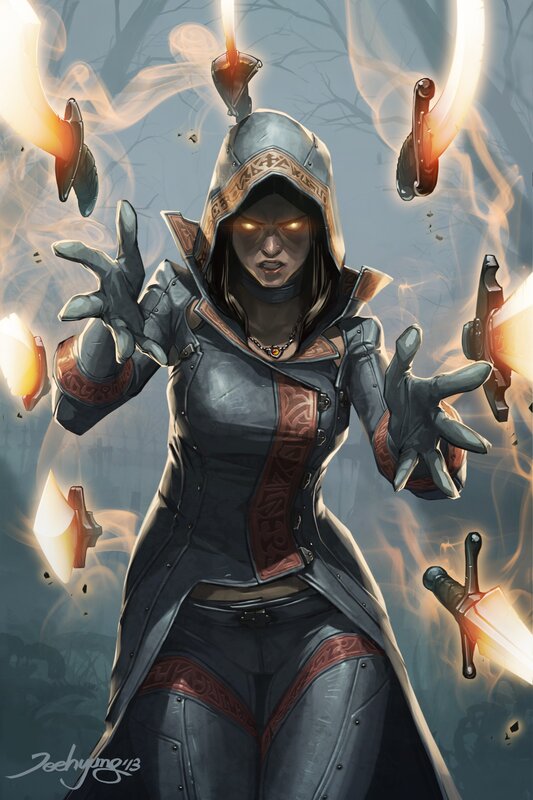 Female Warrior with Glowing Eyes — Gray