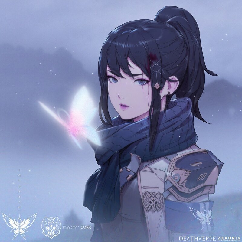 Female Warrior with Glowing Hand — Purple