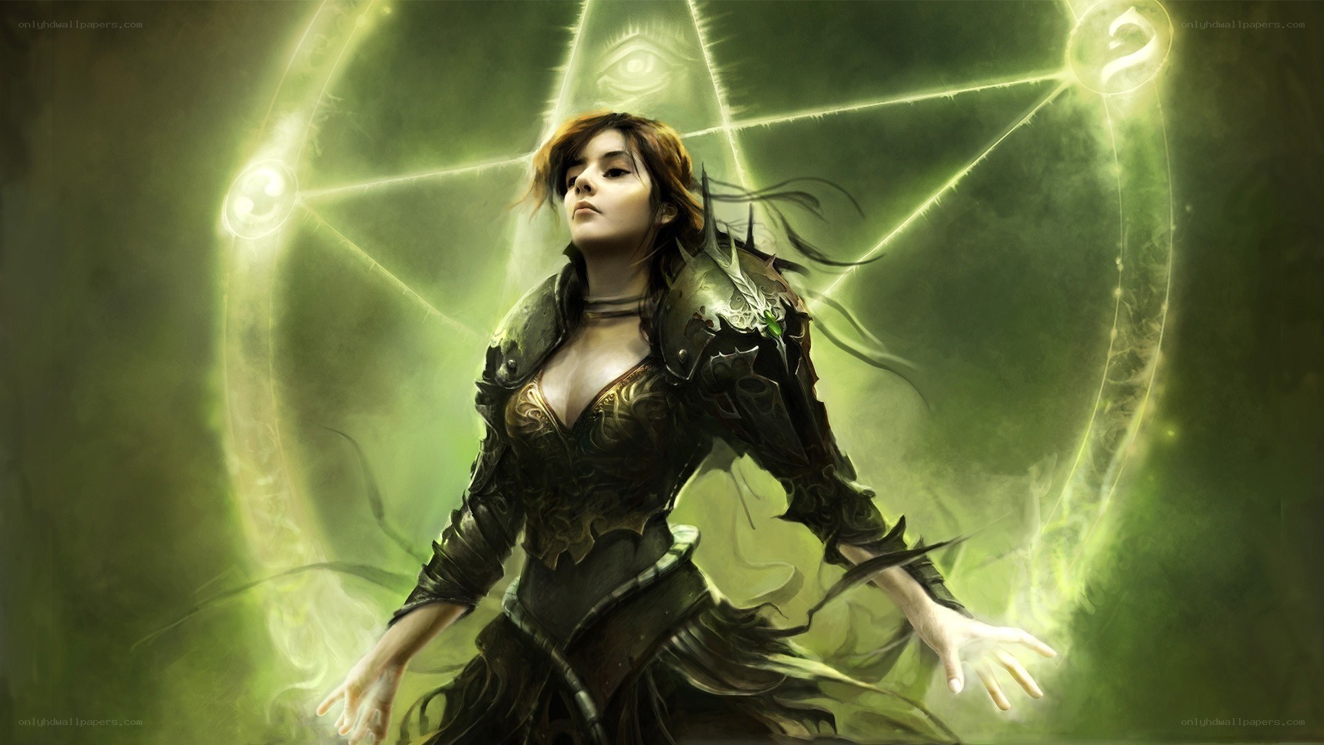 female warrior with glowing magic