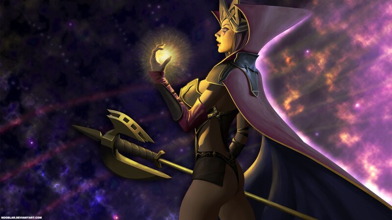 female warrior with glowing orb
