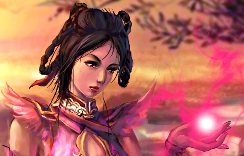 Female Warrior with Glowing Orb — Pink