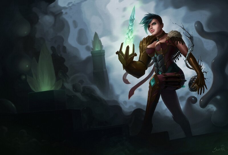 Female Warrior with Glowing Staff — Blue
