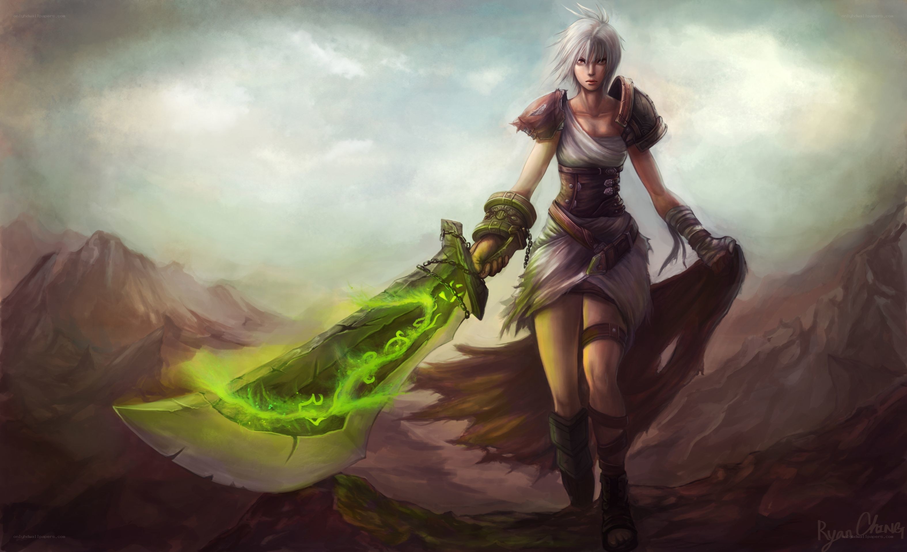 female warrior with glowing sword