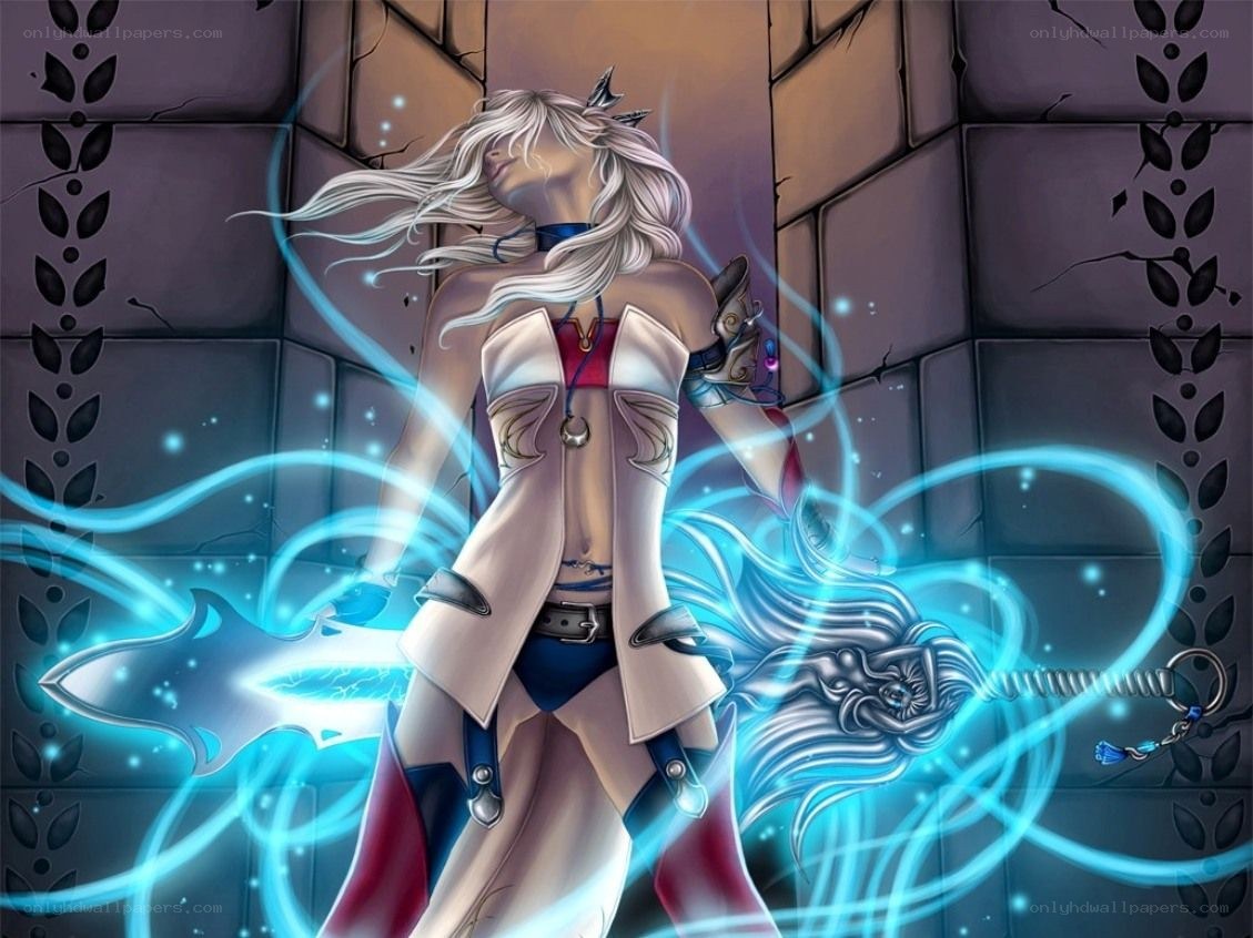 female warrior with glowing sword