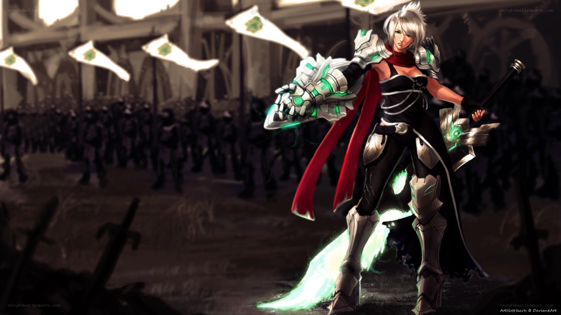 female warrior with glowing sword