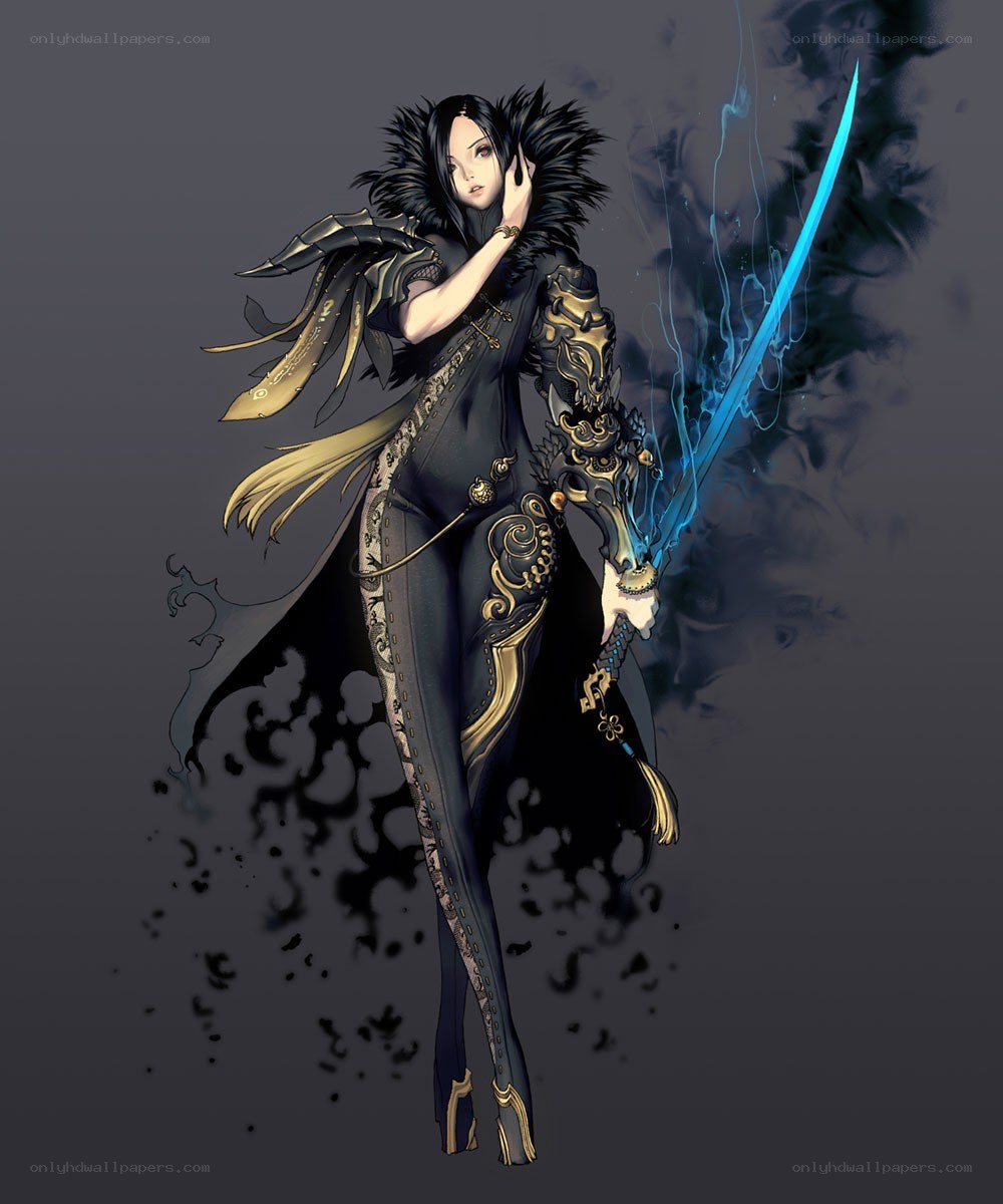 female warrior with glowing sword