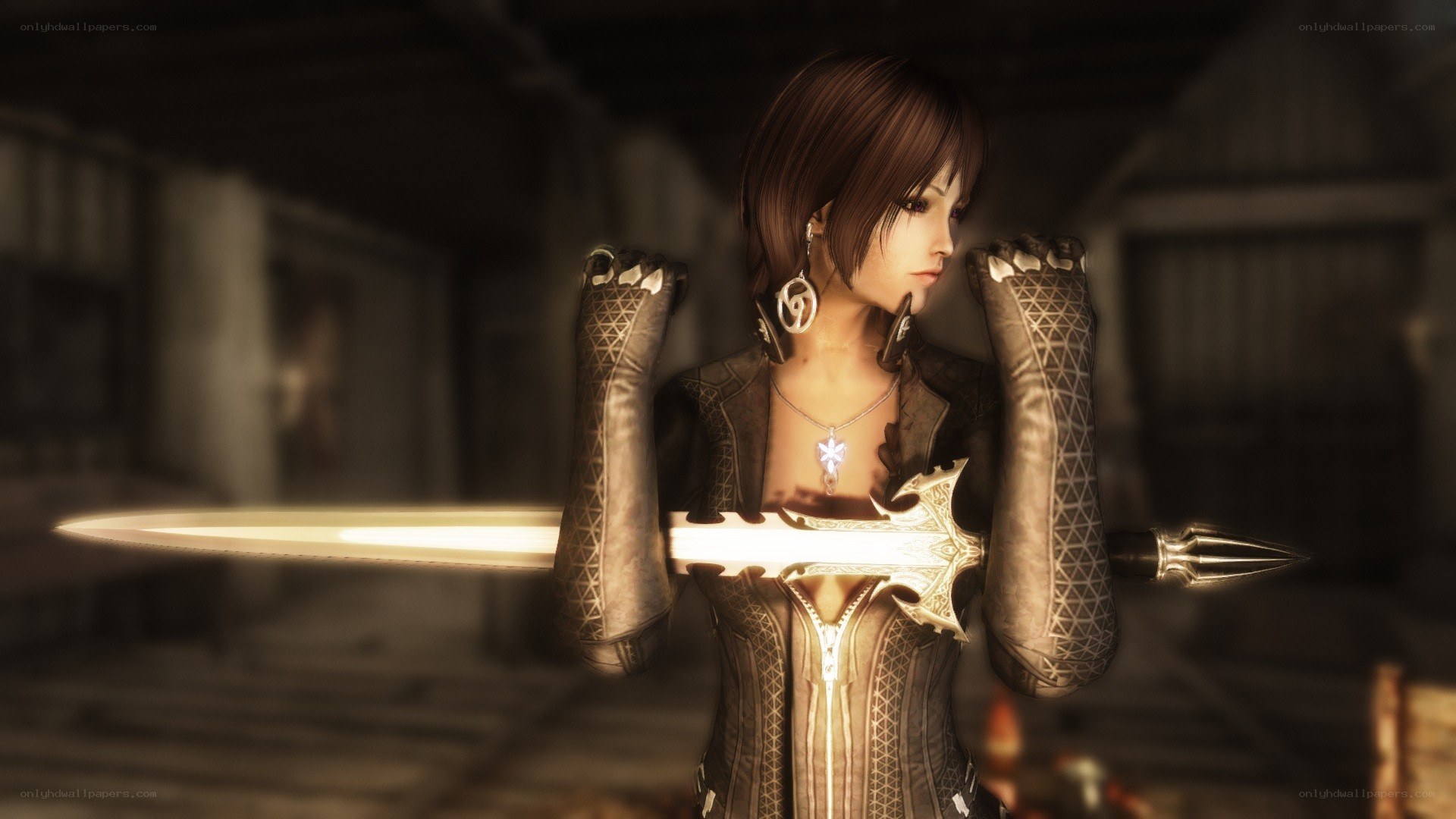 female warrior with glowing sword