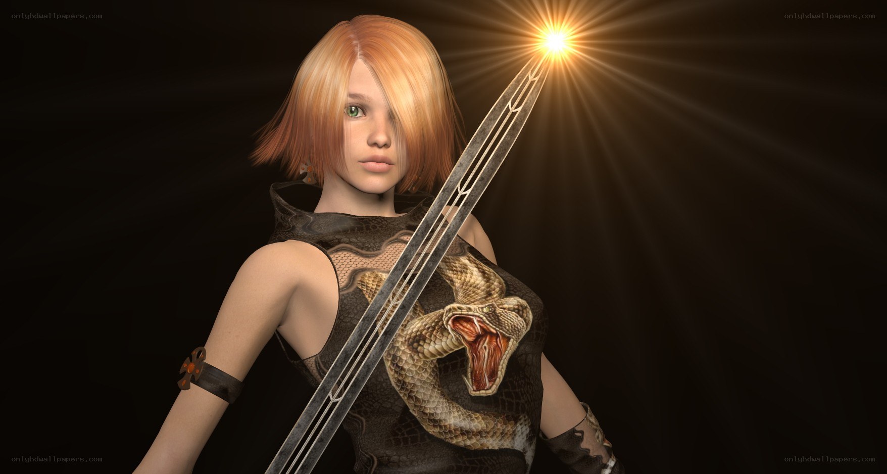 female warrior with glowing sword