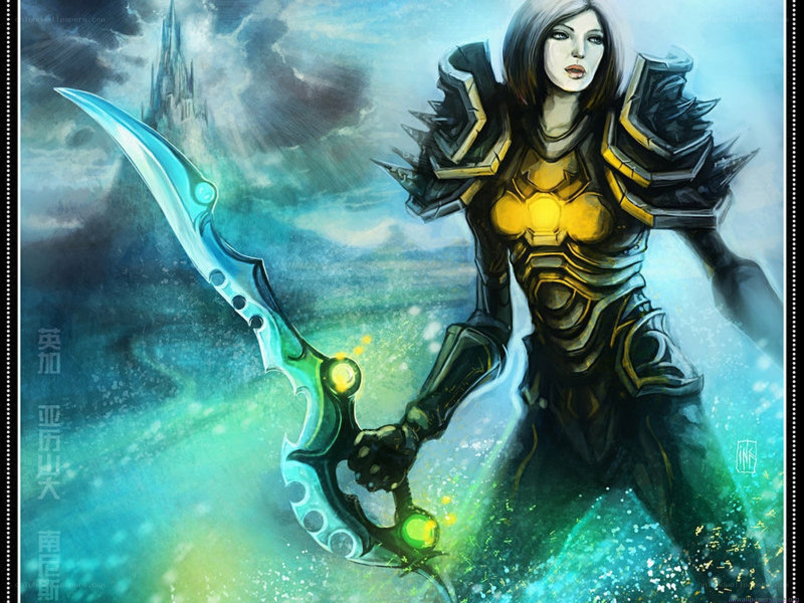 female warrior with glowing sword