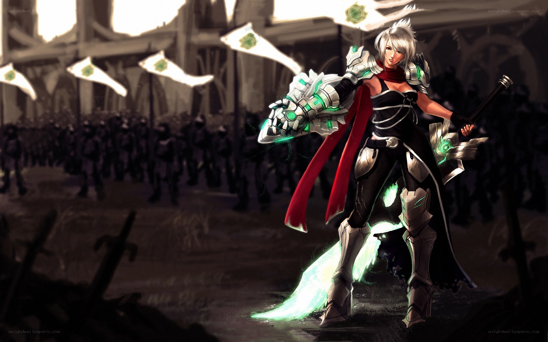 female warrior with glowing sword