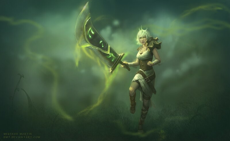 female warrior with glowing sword