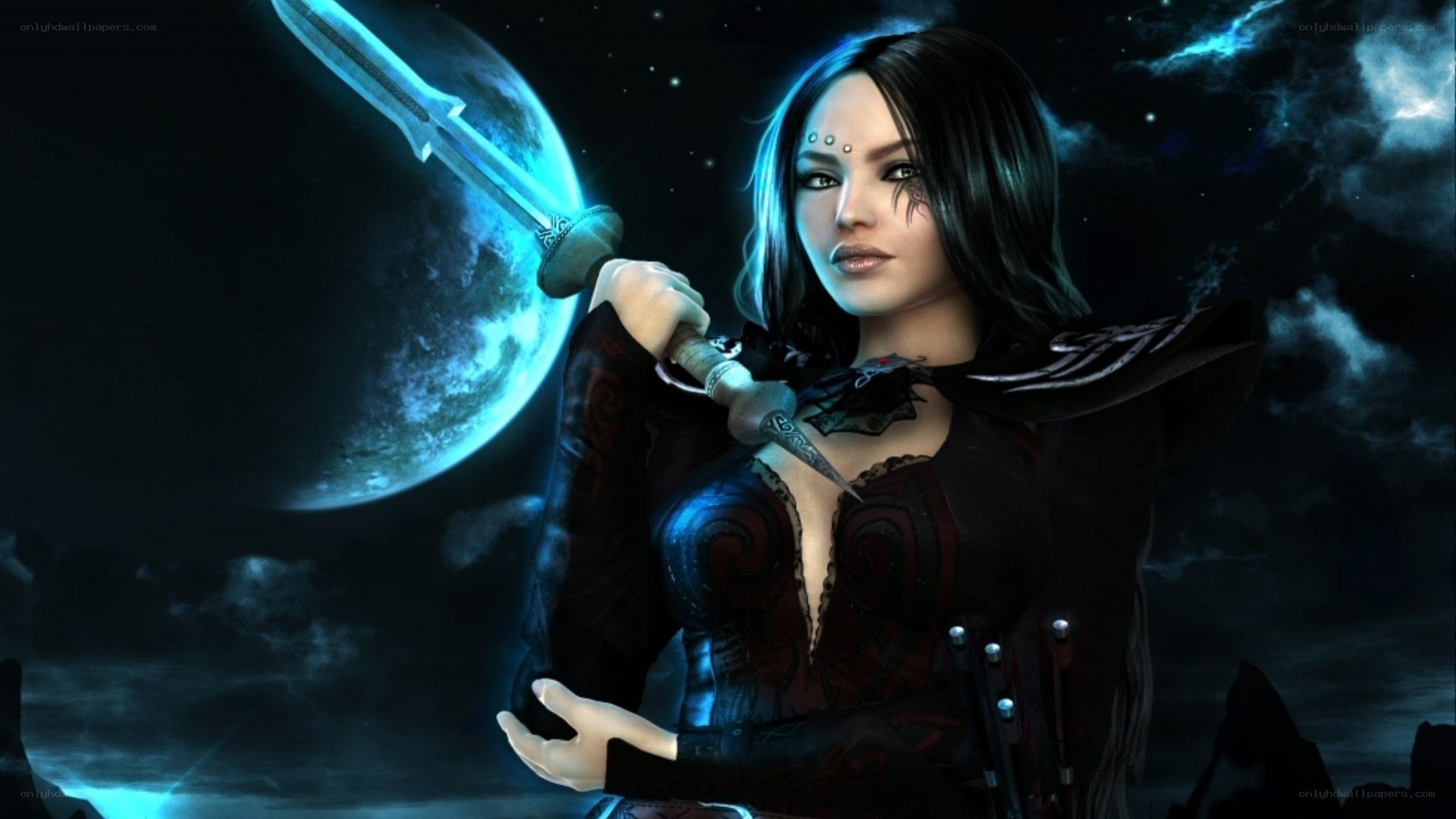 female warrior with glowing sword