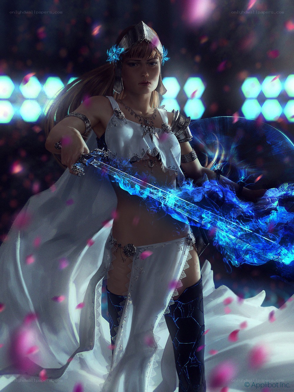 female warrior with glowing sword