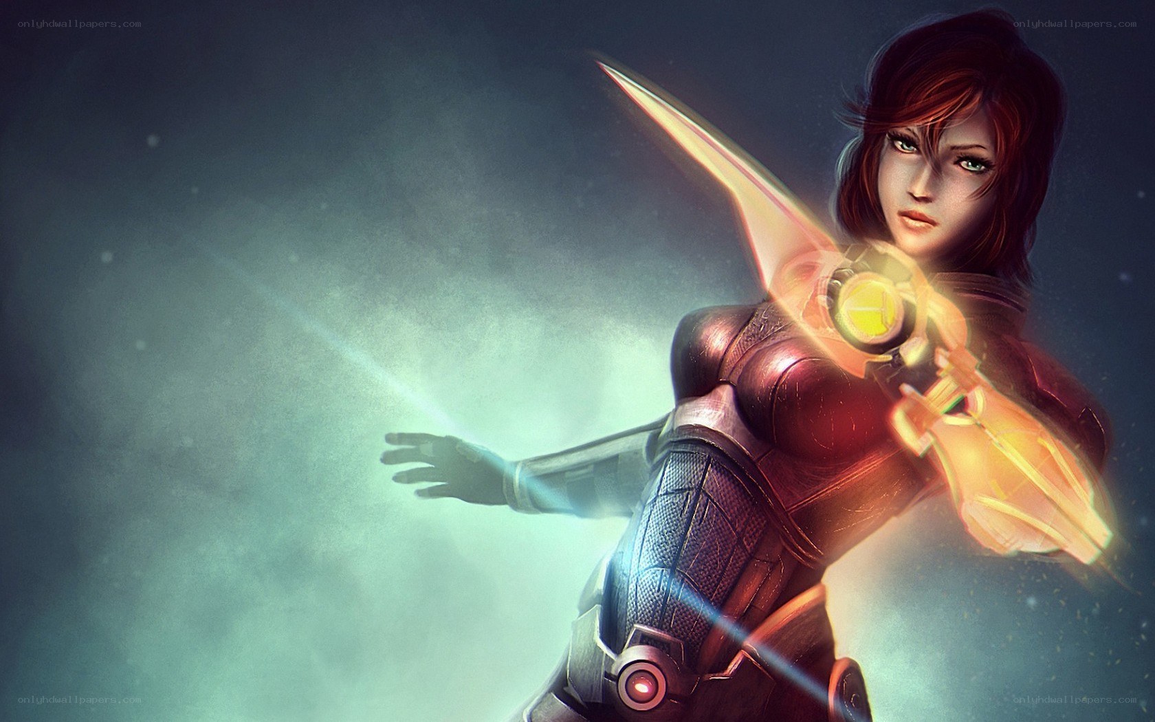 female warrior with glowing sword