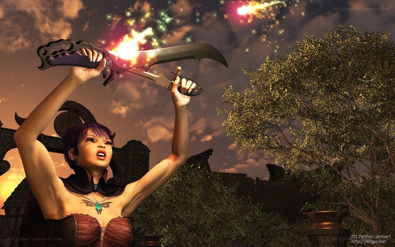 female warrior with glowing sword