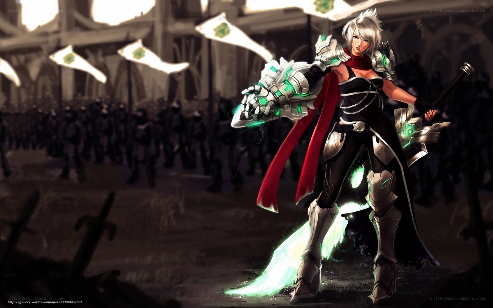 female warrior with glowing sword