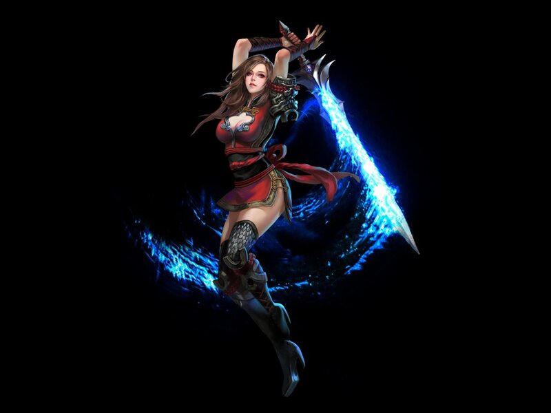 Female Warrior with Glowing Sword — Black, Dramatic, Digital Art