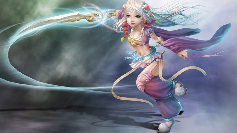 female warrior with glowing sword