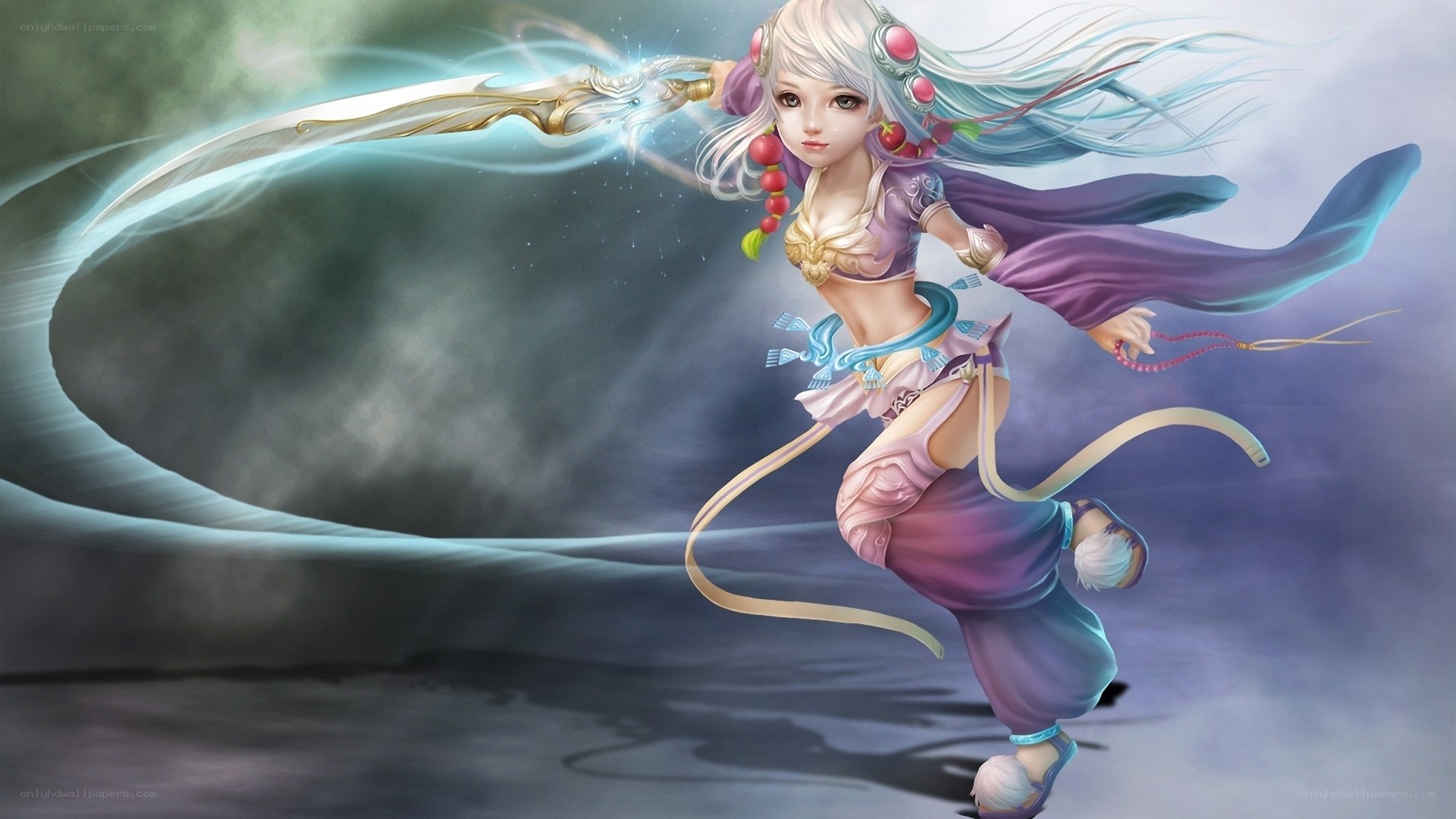female warrior with glowing sword