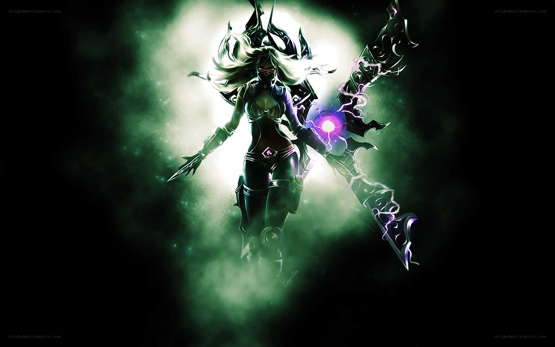 female warrior with glowing weapon