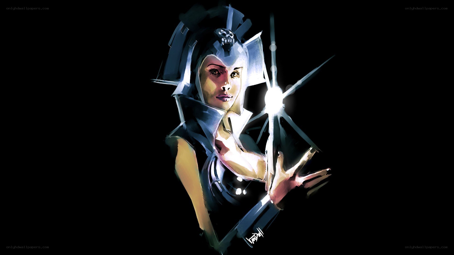 female warrior with glowing weapon