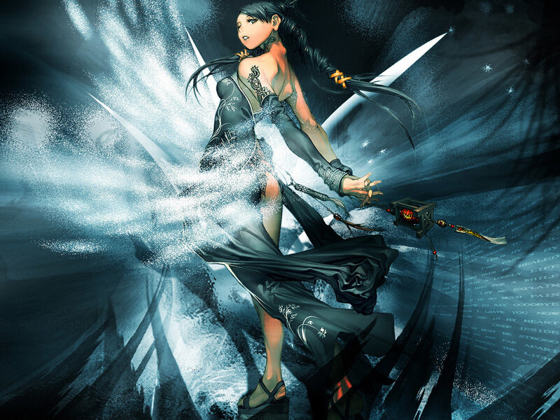 female warrior with glowing weapon