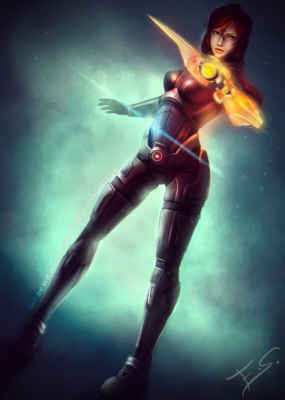 Female Warrior with Glowing Weapon — Black, Dramatic