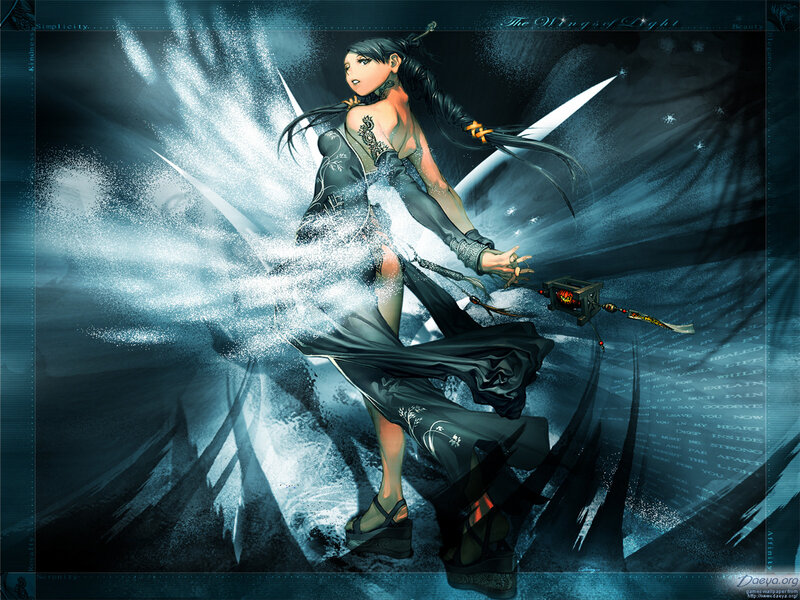 female warrior with glowing wings