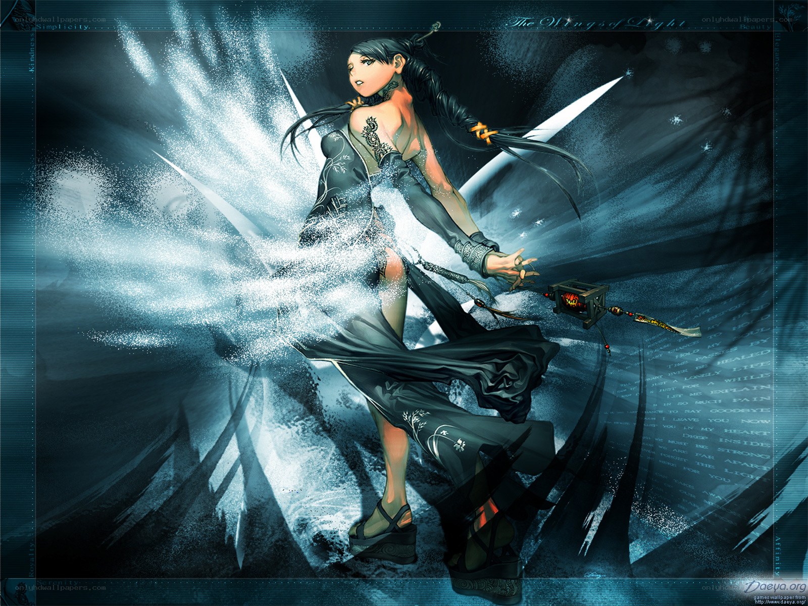 female warrior with glowing wings